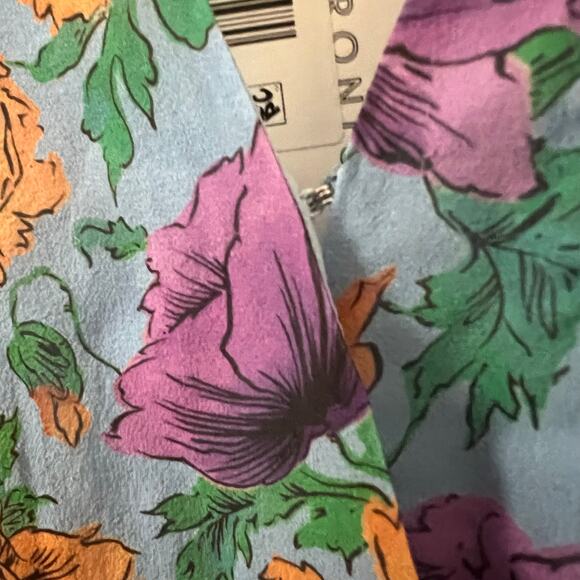 Veronica Beard Silk Sean Ruched Floral Mini Dress In Lake Blue Multi Size 0 - Picture 9 of 16